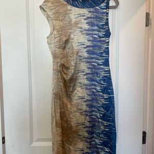 BCBGMaxAzria Blue and Tan Midi Silk Dress